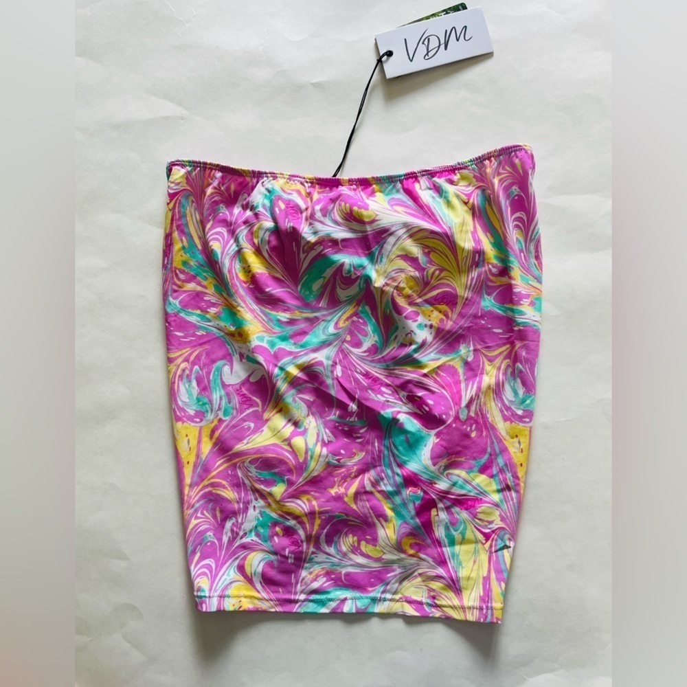 Revolve VDM the Label Pink Paint Swirl Swim Skirt - Picture 3 of 7